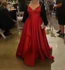 Red Satin V Neck Evening Ball Gown Prom Bridesmaid Wedding