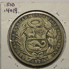 1923 Peru Un Sol Silver Coin 5 Decimos Fino 50  Silver Km218 1