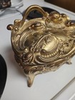 Antique Art Nouveau Jewelry Casket Coffin Trinket Box Gold Metal Footed 
