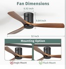 Sofucor 52 Inch Ceiling Fan Without Lights Flush Mount Ceiling Fan With Remot   