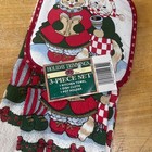 Vtg Holiday Trimmings Caroling Cats 3pc Kitchen Towel Dish Cloth Pot Holder Set