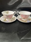 Set Of 2 Grace Teaware Hydrangea With Hummingbird Bone China Tea Cup And Saucers