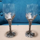 Seagull 1994 Wine Glasses Pewter Signed Etain Zinn Grapes Pattern Vtg Set Of 2