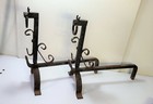 Vintage Brutalist Wrought Iron Fireplace Andirons Pair  Black  39 In