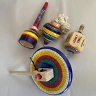 Set Of 4 Classic Wooden Spinning Mexican Toys Trompo Pirinola Balero De Copa