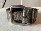 Express Metallic Silver Genuine Leather Belt Size M Wide Retro Y2k Distressed