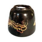 Antique Japanese Dragon Phoenix Black Lacquer On Wood Small Vase Pot