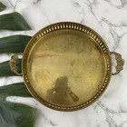 Vintage 80s Brass Tray Circle Round Floral Trim Vanity Display Small Victorian