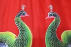 Vintage X Large Asian Hand Painted Fan Peacocks Bamboo 35  X 60  Wall Hanging