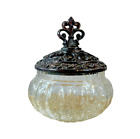 Vintage Filigree Powder Container Glass Jar Trinket Ornate Lid 4 5  Diameter
