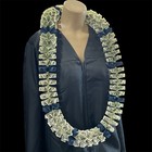 Graduation Money Celebration Lei  50 Bills Folded Dark Navy Blue W gold Beads