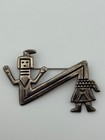 Vintage Fj Signed Native American Sterling Silver Zig Zag Yei Spirit Pin