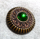 Large Vintage Antique Metal Button W  Green Glass Center