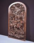 27  Antique French Solid Walnut Wood Panel Highly Carved W men On Horseback