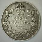 1919 Canada Silver 10 Cents Coin Circulated 10c Canadian Dime