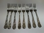 Stieff Sterling Silver  925 Lunch Forks Rose Repousse Set Of 8  400 Grams