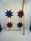 Antique Quilt Piece Red White Blue Stars 25 X 33 Cotton Hand Made Mid 1800s 