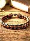 Men s Braided Leather Bracelet - Two-tone Tan   Black Rugged Casual Wristband