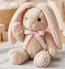 Vintage Jointed Beige Plush Bunny Rabbit Pink Satin Ribbon Floppy Ears 12 
