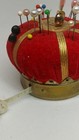 Vintage Japan Red Velvet Sewing Crown Pin Cushion measuring Tape thimble Holder