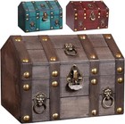 Large Vintage Wooden Treasure Chest Antique Box With Metal Lock