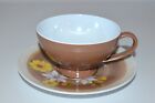 Vintage Retro Texas Ware Melamine Set Of 6 Cups Floral Saucers Brown   White