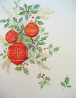 Vintage Christmas Greeting Card Gilded Gold On Red Ornaments W Holly   Evergreen