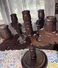 Vintage Mid-century Modern Retro Style Dark Wood 5 Candle Spins Candleabra Mcm