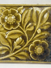 Antique Salvaged Majolica Moulded Flower Floral Tile 4    Square