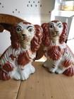 Set Of 2 Antique English Staffordshire Spaniels Dogs Figurines