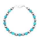 Navajo Pearl Turquoise Bracelet 6mm Round Blue Kingman Turquoise Sterling Silver
