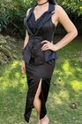 Vintage 80s Nwt  For Amourex 10 Tuxedo Dress Beaded Satin Sexy Maxi Gown Blk