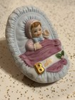 Vintage Baby In Basket Ceramic Figurine By Enesco Pink And Blue