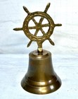 Vintage Solid Brass Hand Bell Nautical Wheel Maritime Ship Dinner Desk Call 6 