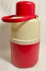 Vintage Red   White Plastone   s Hot N Cold Glass Thermos - Complete