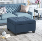 Storage Ottoman Tufted Bench Square Footrest Stool Seat Top Navy Blue Modern New