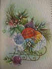Unused 1960s Vintage Greeting Card Christmas Sleigh W  Colorful Ornaments