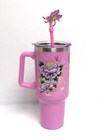 Ed Hardy Pink Stainless Steel Tumbler Floral Pattern Rhinestones Accents Topper