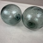 Green Hand Blown Art Glass Bubble Balls Pair Nautical Spheres Float Decor Beach