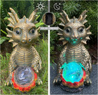 Solar Garden Statue Dragon Figurine With 7-color Changing Solar Crackle Globe Li