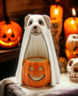 Ceramic Halloween Ghost Dog Holding Pumpkin Jack-o-lantern T-light Candle Holder