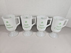 Vintage Irish Coffee Milk Glass Mugs Footed Pedestal Shamrocks Gold Rim Lot 4