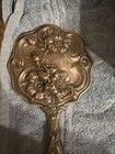 Antique Art Nouveau Silver Plated Beveled Vanity Hand Mirror Repousse Floral