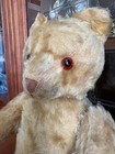 Antique Straw Stuffed Jointed Golden Brown  Teddy Bear With Glass Eyes