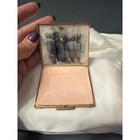 Vintage Elgin American White Guilloche Enamel Floral Square Makeup Compact Brass
