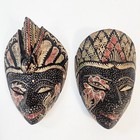 2 Java Batik Wood 5  Masks Indonesia Hand Carved Painted Wall Folk Art