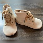 Antique Vintage Baby Girl Shoes White Leather Tie Up 4   