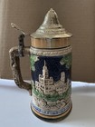 Vintage Antique German Porcelain Beer Stein Mug With Pewter Lid Made In Japan