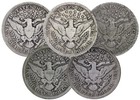 Barber Quarter Vg fine 5x Random Date Silver Coin Lot  Twenty-five Cent Coin Lot