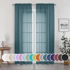 Teal Sheer Curtains 84 Inches Long 2 Panels Set  Light Filtering Rod Pocket F   
